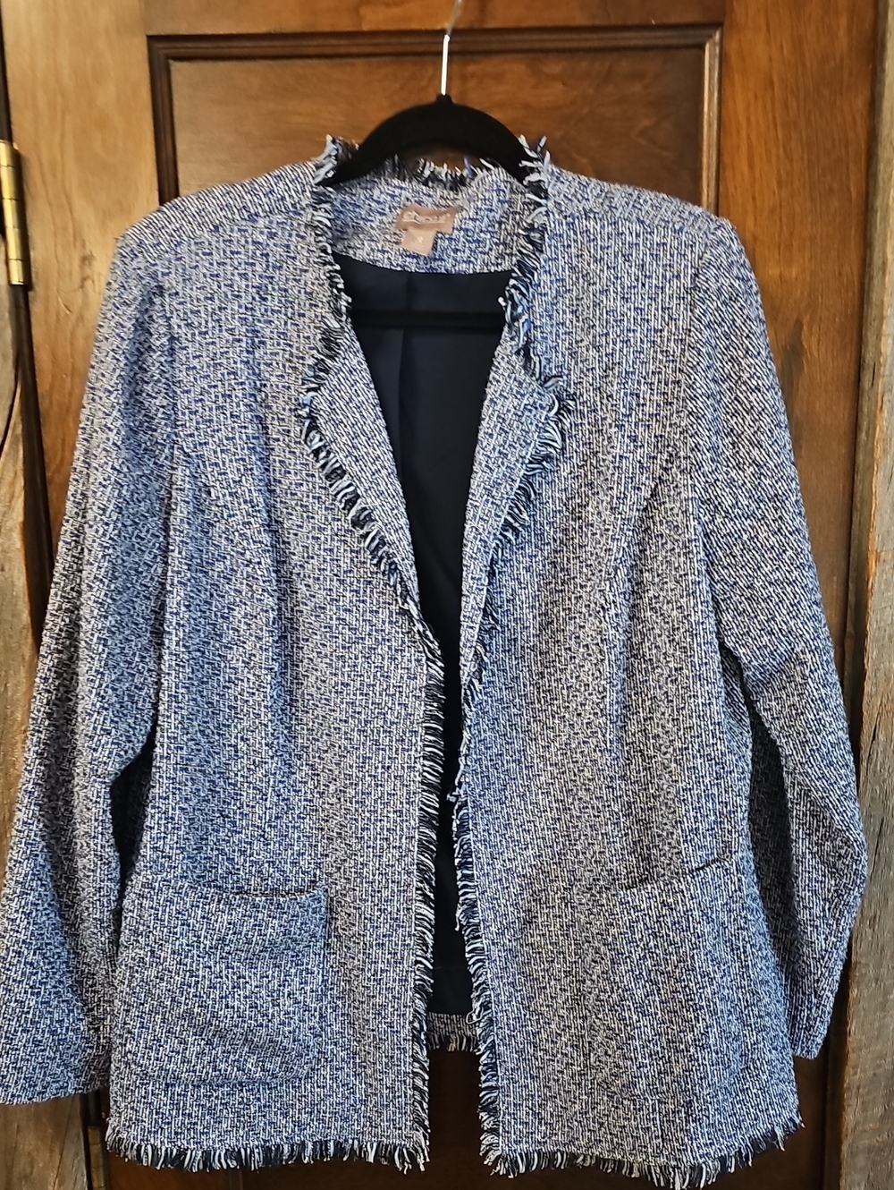 Blue Tweed Open Front Women's Jacket
